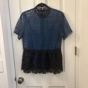 Blue & Navy Blue Lace Peplum Top – Short Sleeve Blouse plus cami